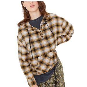 Uo Alex Popover Plaid Flannel Hoodie S 